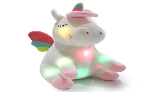 Led light up unicórnio pelúcia brinquedos animais de pelúcia natal aniversário presentes do dia dos namorados para crianças dos desenhos animados brinquedo unicórnio 30cm2711151