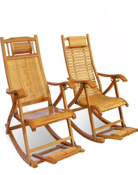 Mobiliário de acampamento dobrável cadeira de balanço de bambu reclinável resto lounge deck reclinável rocker com footmassager rolamento 150kg3594642