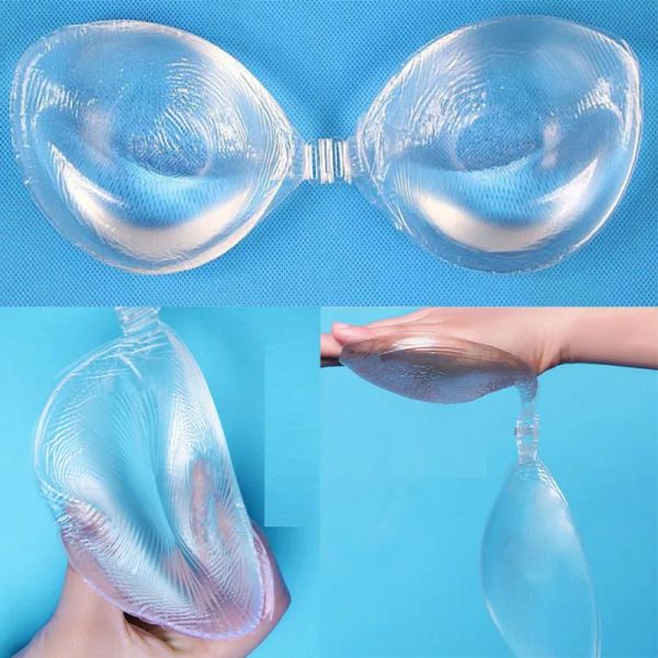 Sutiã de silicone transparente sem alças, roupa de banho feminina push up, biquíni invisível, costas nuas, elevador de seios autoadesivo, sutiã de silicone ad