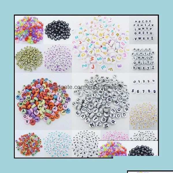 Acryl-Kunststoff-Lucite, Acryl-Kunststoff-Lucite-lose Perlen, Schmuck, 500 Stück, 7 mm, gemischte Alphabet-Buchstaben, Münzen, rund, flach, 15-Stil, Dhpkd