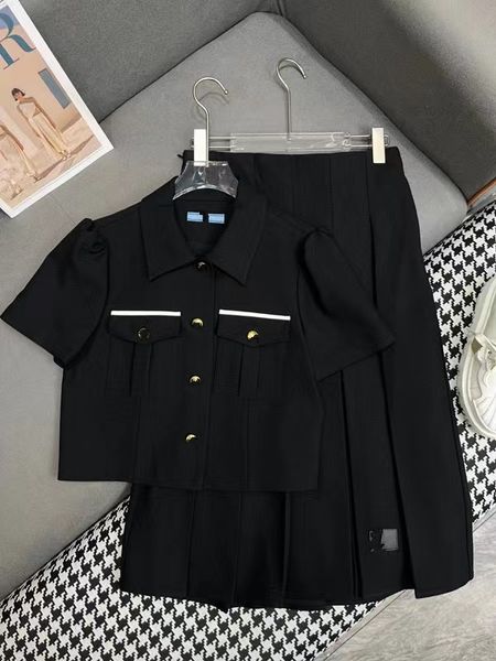 2024 primavera preto/branco feminino duas peças vestido designer lantejoulas botões bolsos jaquetas e saias longas conjunto 3065