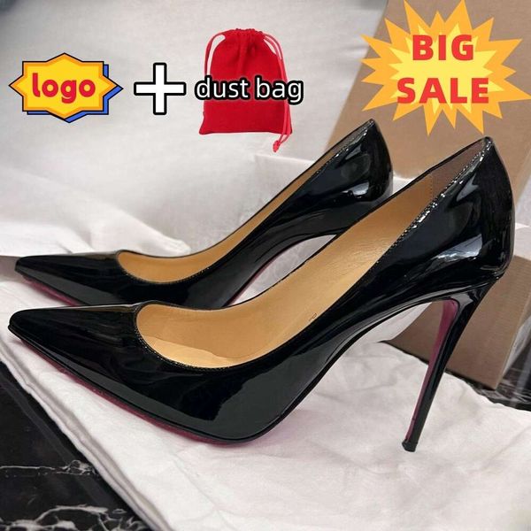 Designerinnen Frauen High Heels Schuhe Sokate Marke Pumpen rote Unterteile 6 cm 8 cm 10 cm 12 cm dünne Absatzspitze Zehen Nackt schwarzes Lacklederkleid mit Staubbeutel