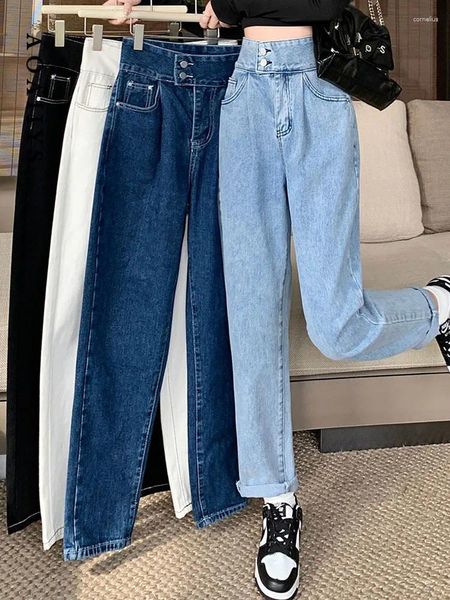 Женские джинсы Aoaiiis, женские джинсы с высокой талией, 2024, с карманами, шикарные прямые модные уличные джинсы на пуговицах, винтажная джинсовая одежда