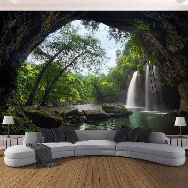 Decorazioni per la casa Boho Mandala Arazzo Sfondo Decorazione Natura Foresta Arazzo Albero Cascata Appeso a parete 240304