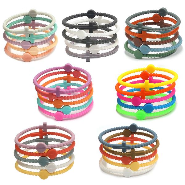 Neues farbiges Silikon-Kreuz-Armband-Armband-Set im Großhandel