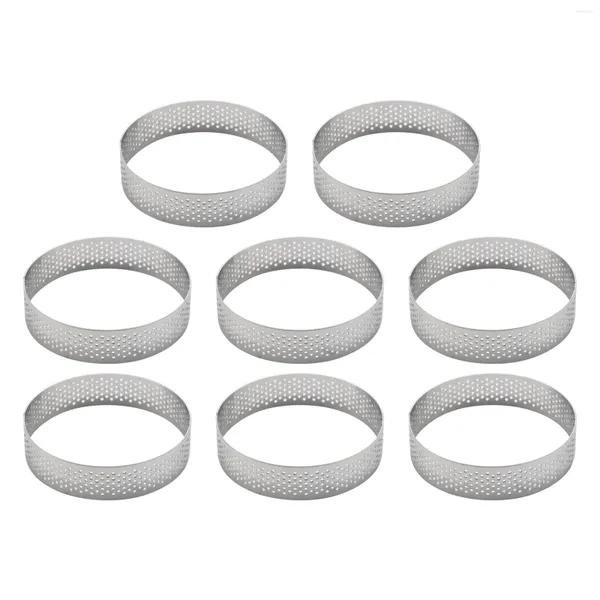 Moldes de cozimento 8 pcs anel de torta de aço inoxidável resistente ao calor bolo perfurado mousse redondo duplo laminado molde de metal 8cm