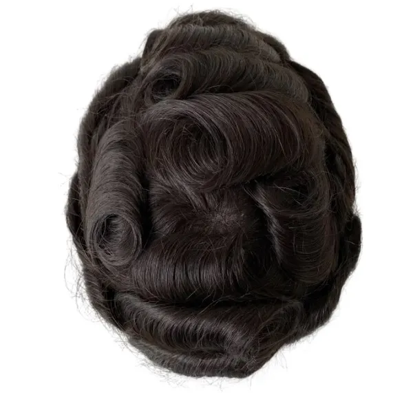 32 мм волнистые индийские системы человеческих волос черного цвета # 1b узлы PU парик 8x10 полный блок кожи для белых мужчин