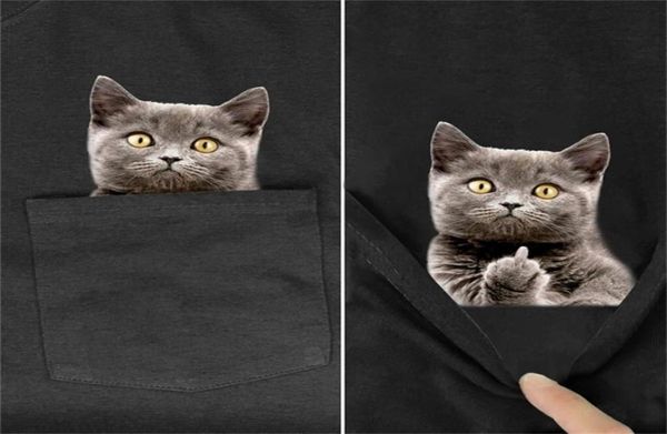 Хлопковая футболка модный бренд карманный кот средний палец 3D футболка с принтом Men039s рубашки хип-хоп черные топы забавные футболки Harajuku 223837274