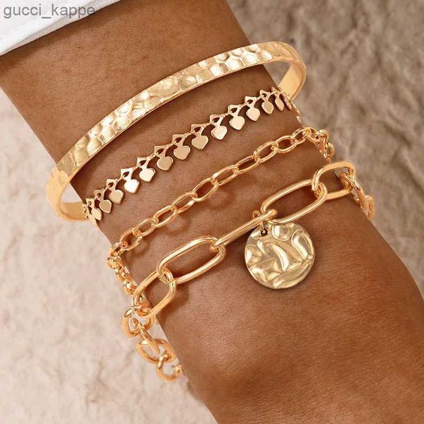 Charme pulseiras vintage concha pingente pulseira conjunto para mulheres punk prata cor geometria oco abertura pulseira conjunto jóias atacado