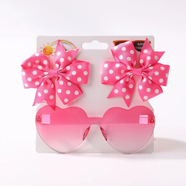 3PcsPack Solide Dot Haar Bögen Clip Mädchen Boutique Bowknot Haar Clips Kinder Bunte Herz Sonnenbrille Kinder Haar Zubehör 240220