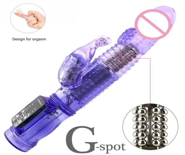 Vibratore del coniglioDildo realistico vibratore del pene stimolatore del clitoride massaggiatore perline rotanti trasparenti giocattoli sexy femminili per le donne SH8683241