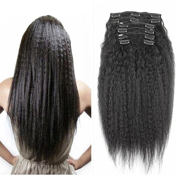 Hl clipe brasileiro em extensões de cabelo humano kinky grampo reto ins para afro-americano 100real grampo de cabelo em extensões 7292279