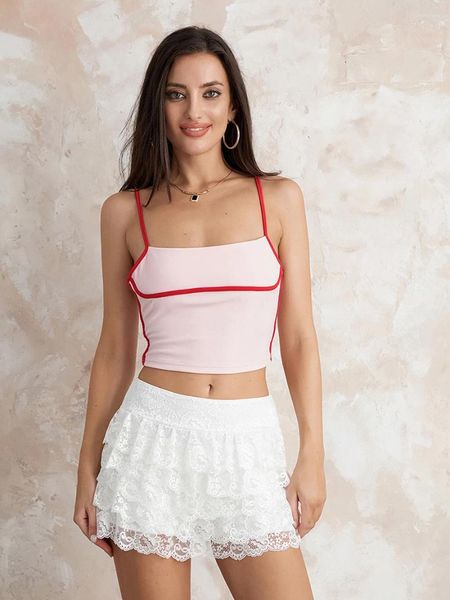 Damen-Shorts, geschichtet, Spitze, 2024, Sommer, eng, niedrige Taille, abgestufte Rüschen, Streetwear