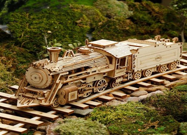 3D Ahşap Bulmaca Tren Modeli Diy Ahşap Tren Oyuncak Mekanik Tren Modeli Montaj Modeli Ev Dekorasyon El Sanatları 2103184909239