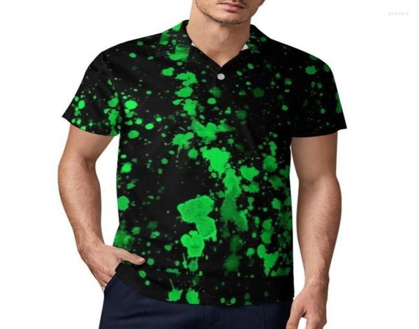 Men039s Polos Green Neon Paint Splatter CasuaTShirts Abstract Graffiti Shirts Turn Down Collar Neuheit Shirt Sommer Herren Sh836476290522