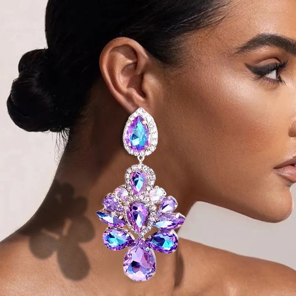 Stonefans brincos pendurados de cristal roxo para mulheres, brincos de gota de água para casamento, joias com strass 240226