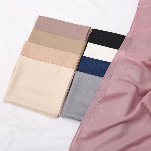 Ethnische Kleidung Frauen Plain Bubble Chiffon Schal Wrap Gold Shinny Glitter Einfarbig Langer Schal Headwarp Muslimische Frau Hijabs Pailletten