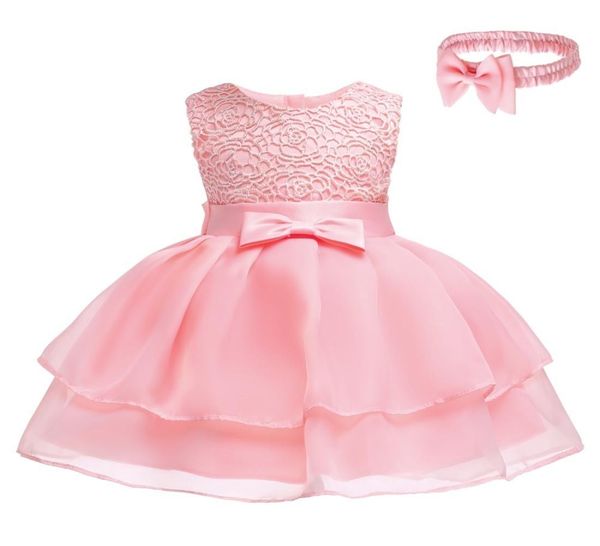 Bebê meninas verão vestidos de renda com bandana 2 pçs sem mangas meninas vestido de princesa para o bebê batismo aniversário crianças roupas j1906920029