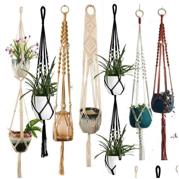 Plantadores Potes Rame Plant Hanger Indoor Pendurado Cesta de Plantador com Grânulos de Madeira Decorativo Flor Potenciômetro Sem Borlas para Dr Dhnle Ao Ar Livre