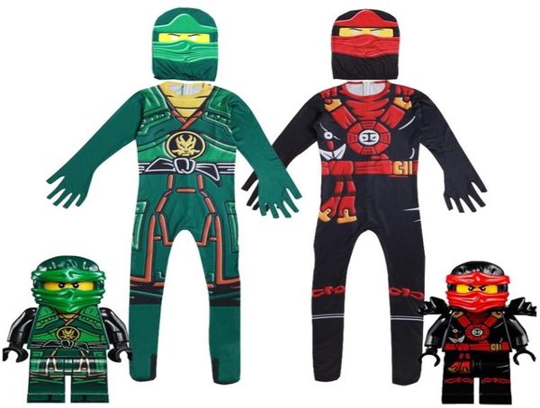 Trajes Ninjago Meninos Trajes Ninja Crianças Fantasia Festa Dress Up Trajes de Halloween para Crianças Macacões Ninjago com Máscara T2001035904584