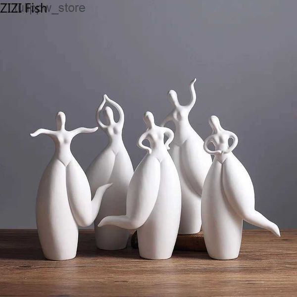 Objetos decorativos Estatuetas Cerâmica dançando estátua de menina branco abstrato Ballet movimento dança Mulher gorda Enfeites de artesanato de cerâmica Decoração de casaL240306