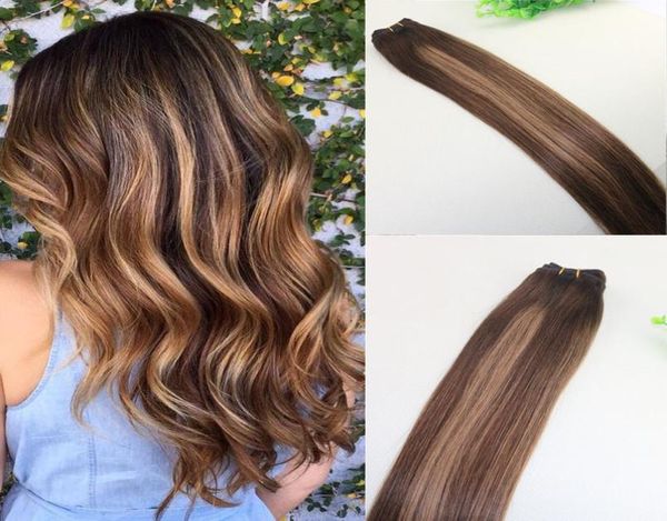 Cabelo humano tecer ombre tintura cor brasileira virgem trama pacote extensões dois tons 4 marrom a 27 loira5706277