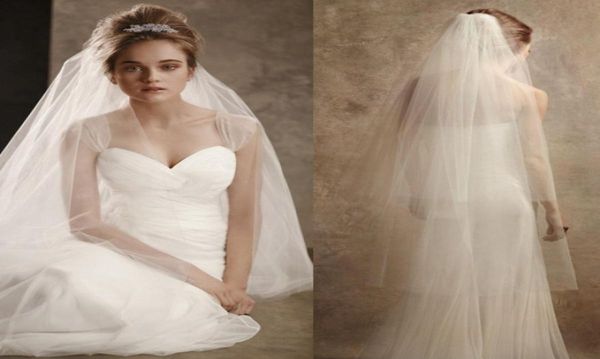 Capa de rosto véus de noiva boho longo tule véu de casamento cor sólida drape dupla camada gaze americana lisa com pente de cabelo marfim branco2645836