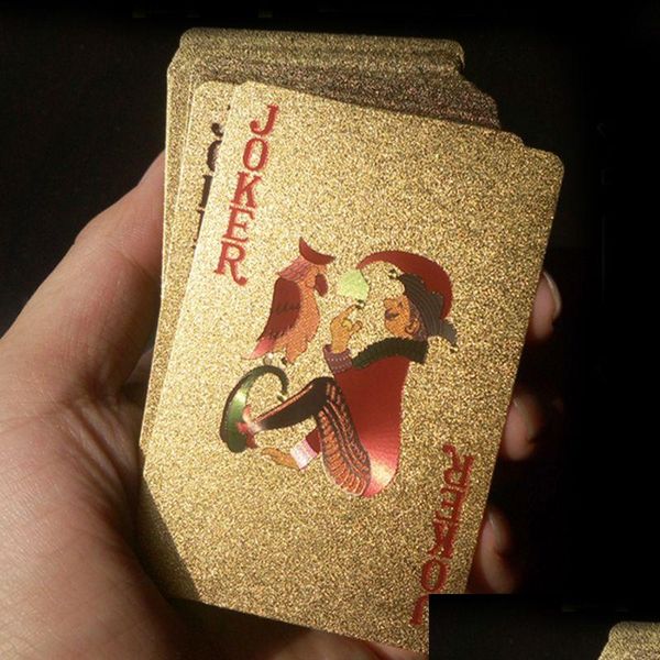 Sonstiges festliches Partyzubehör 24K Gold Spielkarten Pokerspiel Deck Folienset Kunststoff Magic Card Wasserdicht Jugando A Las Cartas Dr Dhvec