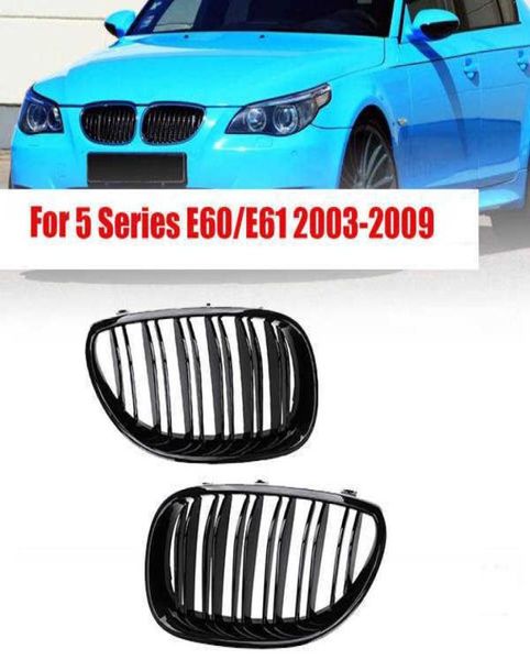 Grades dianteiras de rim para carro, grelha de corrida para bmw e60 e61 série 5 m5 520i 535i 550i 20042010, linha dupla, slat automático, styling9145451