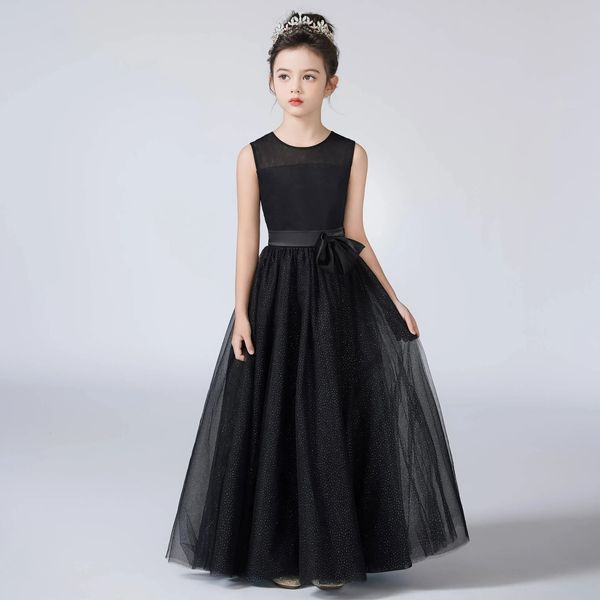 Dideyttawl 2024 Tulle lucido Abiti da damigella d'onore junior Senza maniche Flower Girl Per Matrimonio O Collo Bambini Prima Comunione Adolescenti 240304