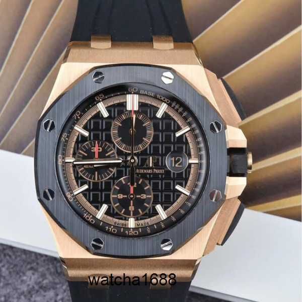 Relógio de pulso elegante Relógios de pulso de corrida AP Royal Oak Series Relógio mecânico automático com exibição de data Timing Fly Back Reverse Jump Conjunto completo de 15500ST.OO.12