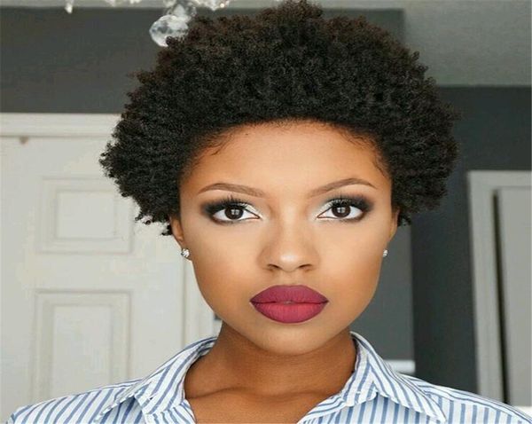 Capelli umani brasiliani corti ricci castani con taglio pixie nero naturale 150 densità parrucca riccia afro crespa senza colla1019183