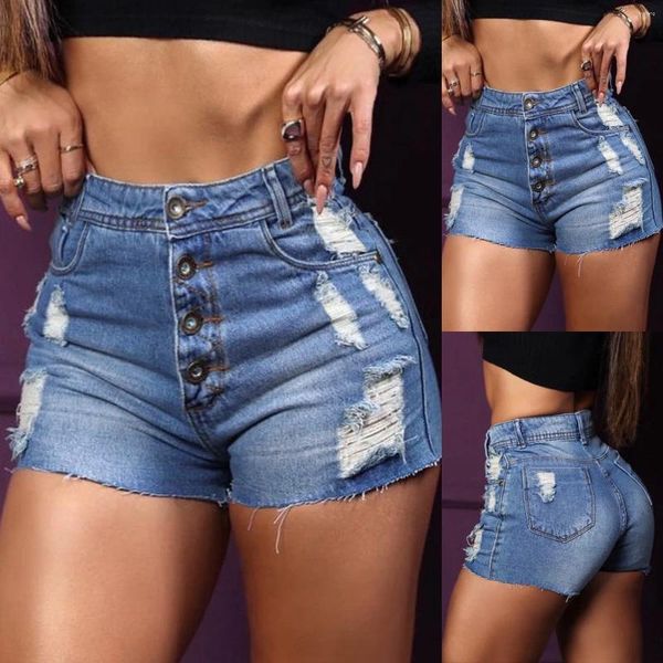 Shorts femininos roupas femininas jeans elegante verão casual afiação calças rasgadas com buracos inferiores plus size jeans skinny