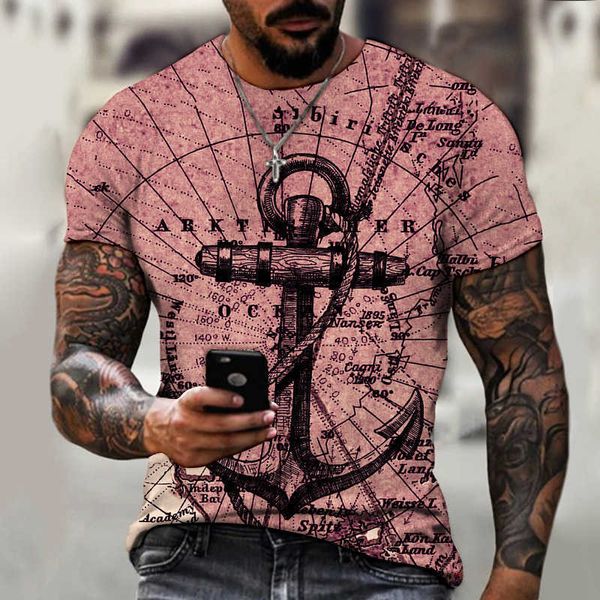 Camisetas masculinas Verão Mens Sailor Anchor Camiseta impressa em 3D