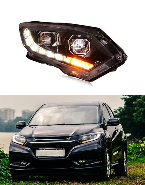 Lampada frontale per Honda HRV Vezel LED Daytime Running Head 2015-2019 Indicatore di direzione Luce abbagliante Lente per auto