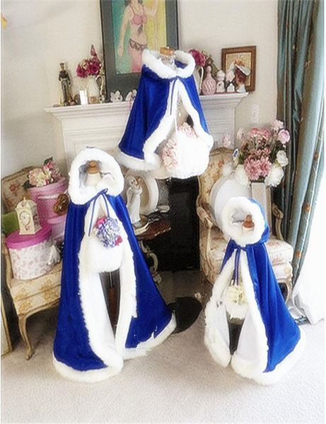 Royal blue Children039s Custom Made Girls Cape Mantello da sposa per bambini Giacca in pelliccia sintetica per l'inverno Kid Flower Girl Children Satin Ch2615292