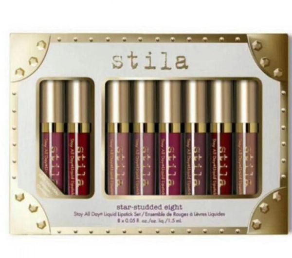 Brand Stila Star Studded Lipgloss, 8-teiliges flüssiges Lippenstift-Set, hält alle Tage lang anhaltend, cremig, schimmernd, flüssiges Make-up, Lipgloss, lipst6226132