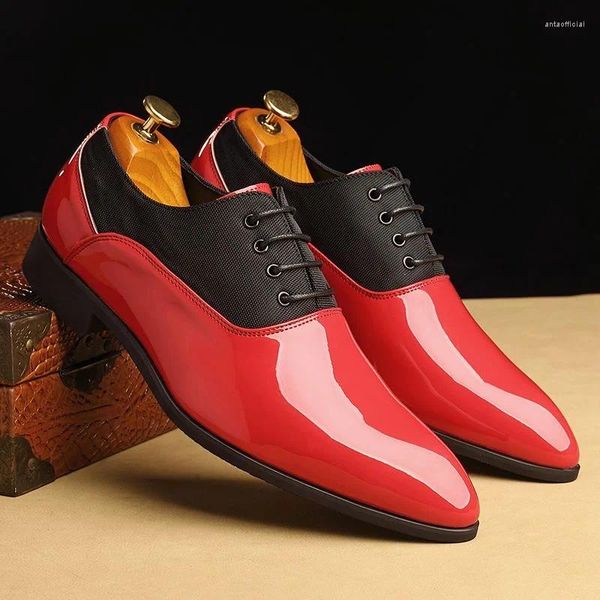 Scarpe eleganti Moda per uomo Nero Rosso Oxford Formale Uomo Stringato Scarpe da lavoro per adulti con plateau in pelle