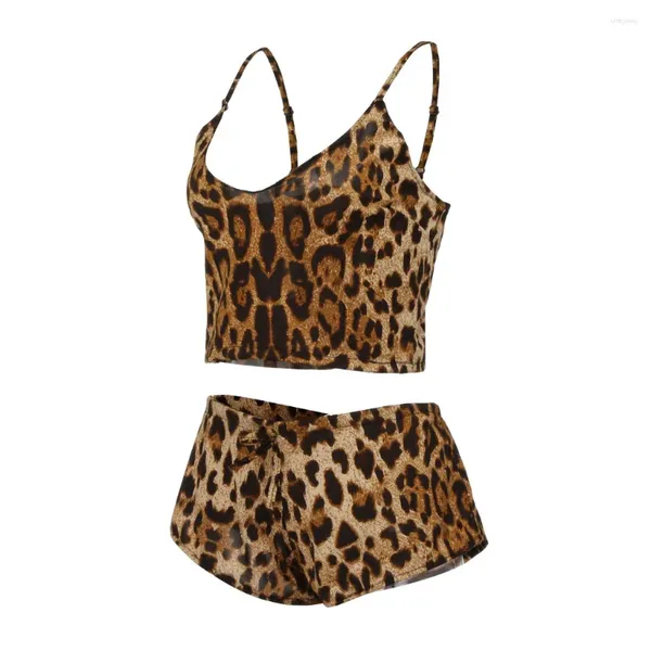 BHs Sets Leopard Print Unterwäsche Set Plus Größe Sexy Dessous Frauen Nachtwäsche Spaghetti Strap Crop Top und Shorts Lenceria Femenina