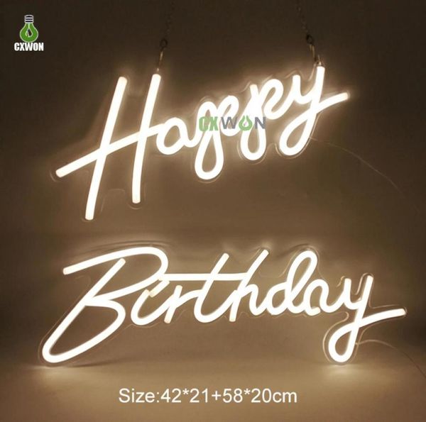 Sinais de néon 3D feliz Brithday 12V LED BANNER Custom Sign Banner Luzes de parede interna com dimmer para restaurante de casamento de festas decoração de aniversário 9233418