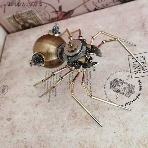 Oggetti decorativi Figurine 10 cm 3D Metallo Insetto Meccanico Artigianato Modello Meccanico per la Decorazione Domestica Spider MiniatureL240306