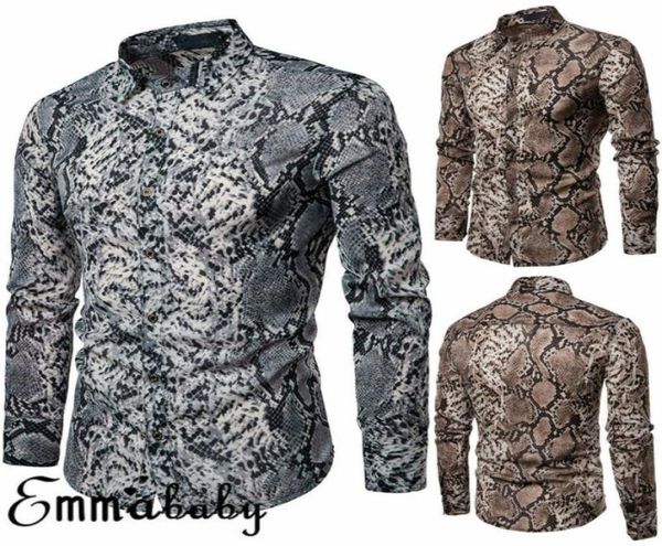 Sexy Schlange Muster Druck Slim Fit Shirt Männer 2020 Marke Neue Langarm Männer Kleid Shirts Hip Hop Streetwear Casual hemd Camisa1620558