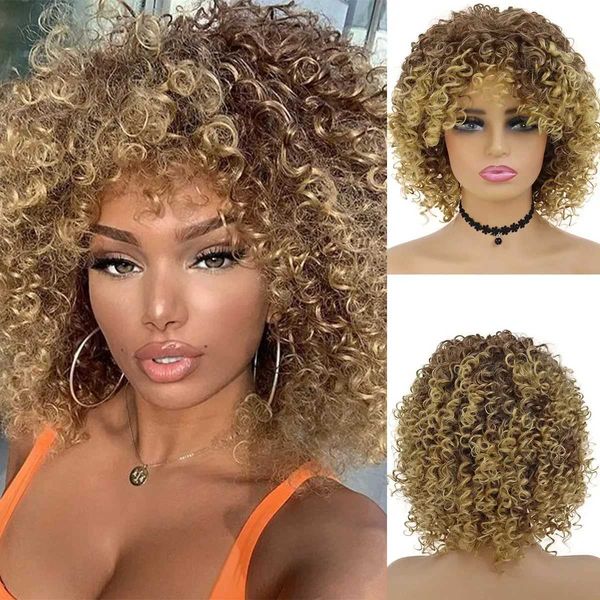 Perucas de cabelo sintético desgaste diário festa cosplay traje de Halloween fofo e respirável penteado afro encaracolado para mulheres negras 240306