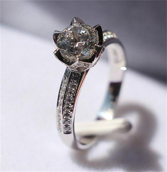 Anello di fidanzamento per donna con diamante a forma di fiore di loto in oro bianco autentico 14 carati Bellissimo regalo per gioielli per l'innamorato2833906