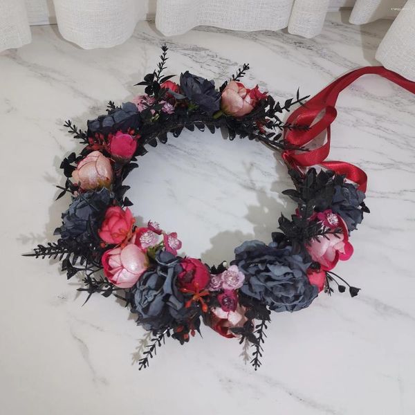 Haarspangen Punk Schwarz Gothic Blumenkrone Medusa Hexe Hochzeit Nachtclub Make-up Ball Kopfbedeckung Halloween Kopfschmuck