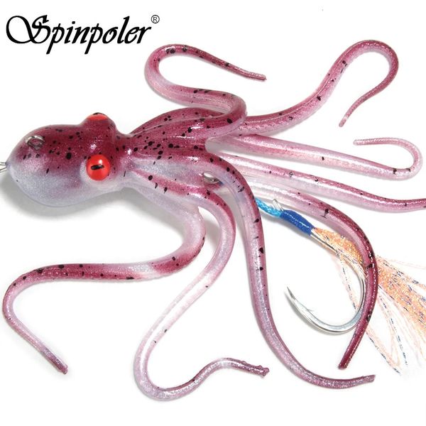 Spinpoler 3D приманка для осьминога, искусственная приманка для морской воды, длинный хвост, юбка в виде кальмара, TPE, мягкая УФ/светящаяся снасть 110 г/150 г/200 г 240306