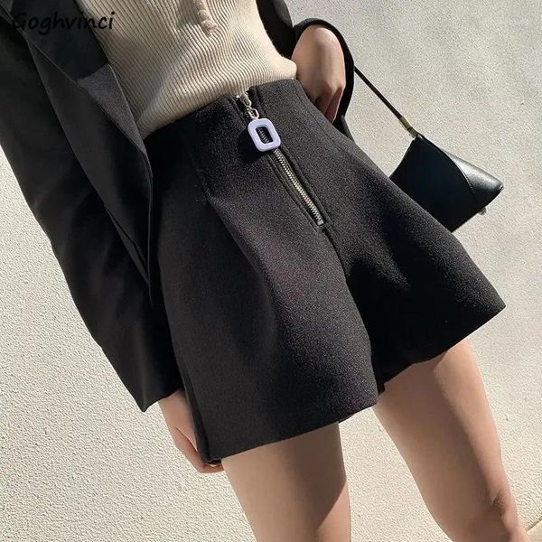 Shorts femininos mulheres largas perna grossa outono moda jovens senhoras casual all-match zíper cintura alta a linha ulzzang vintage elegante