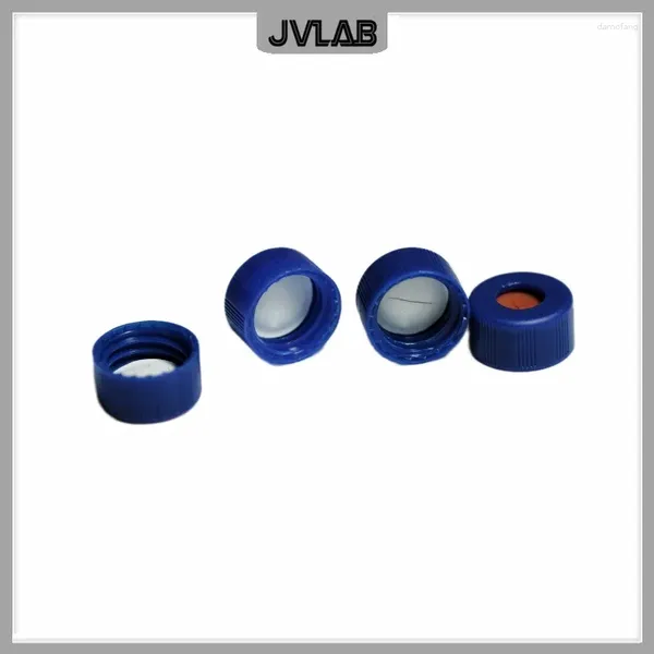 Blaue, oben offene Polypropylenkappe, rote PTFE/weiße Silikonsepten, 9 mm, für Chromatographiefläschchendeckel, 1,5/2 ml, 100 Stück