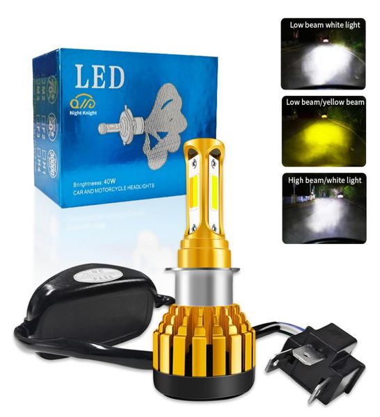 Lâmpada de farol led para motocicleta h4 h6 ba20d, kit de conversão hilo feixe de farol 2 cores 3000k 6000k faróis motobike 12v 24v3760625