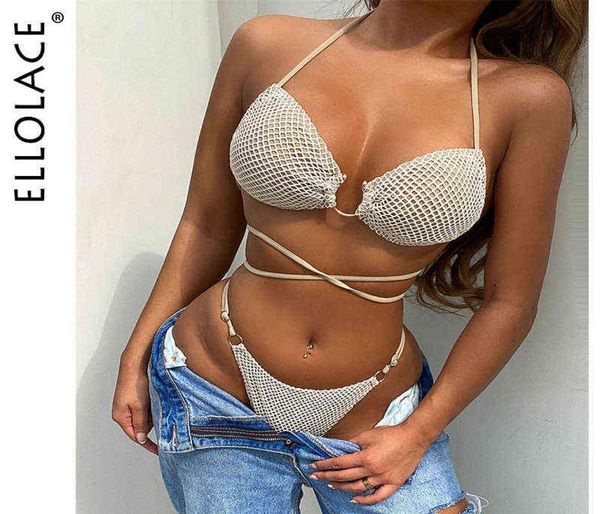 Ellolace Mayo Halter Mikro Bikini Yaz Şık Balıkçılık Net Erotik Mayo ve Düşük Bel Mayo Takımını Kapla Kadınlar G2204201102606